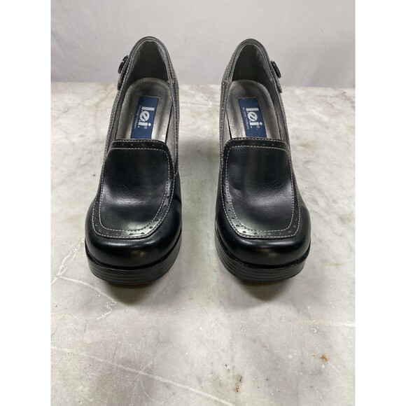 Vtg l.e.i. Platform Loafer Heels Women’s 6.5 Black Faux Leather 90’s Y2K - Picture 1 of 10